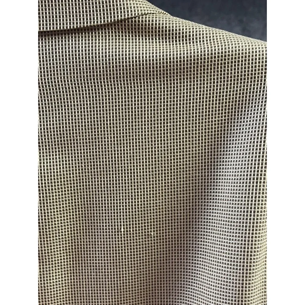 VTG Villini SK Famous Brands Jacket 42L Beige Checkered Blazer Silk‎ Wool Modern